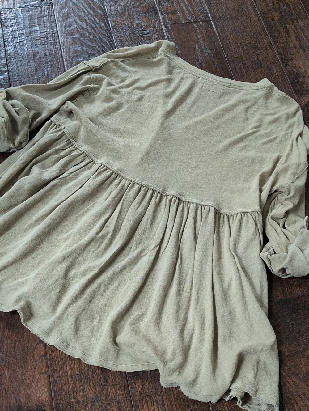 WE THE FREE I Flowy Long Sleeve Spring Green Button-Front JOLIN Peplum Top, S